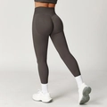 Dark grey high-waisted seamless yoga leggings with scrunch butt lift and ribbed waistband - Steel Gray