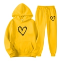 Vibrant yellow hoodie and jogger set featuring a minimalist black heart graphic print - S / Yellow