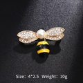 Cute bee brooch pin with yellow enamel, sparkling rhinestones and white faux pearl - Gold Pearl Rhinestone Bee