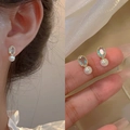 Pendientes de plata con piedra preciosa azul verde y perla blanca redonda colgante - Estilo de Gema Azul Verde y Perla Dorado (MY35254)