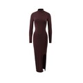 Detailed view of dark brown slim-fit dress with high neck and side slit hem detail - S / Brown