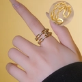 Double-layer gold chain ring with micro-set zircons and adjustable open band for women - Gold (689)