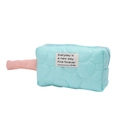 Beauty case trapuntato azzurro con manici rosa e decorazione con etichetta in tessuto - Piccola Borsa a Cuscino / Blu