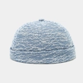 Detail of blue textured docker hat showing retro washed fabric and ribbed material - Blue & White Mixed Blended Style (Color No. 17)