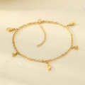 18K gold plated anklet featuring metallic beads and shell charms on beige fabric - Shell Bead Metal Charm Style(KJ4354-Z)