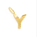 Macro view of golden Y letter pendant with textured finish and oval ring detail - Letter Y - Gold