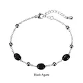 Klassisches Edelstahl-Armband mit schwarzen Achaten und runden Metallperlen für Damen - Silber-Schwarzer Achat
