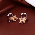 Primo piano di orecchini a cavallo a dondolo con intarsio marrone e stella d'argento - Ago d'Argento-Argento-Stella
