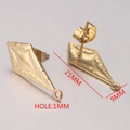 Golden diamond-shaped DIY earring posts for handmade jewelry crafting, 21x9mm size - Style 8 / 18K Gold