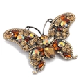 Elegant butterfly brooch in amber and coffee tones with sparkling crystals on gold alloy - Style 53/Amber Retro Full Rhinestone