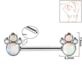 Silver stainless steel nipple ring with iridescent opal and clear zircon floral design - 1.6x14mm (Threadless) / Style 6-White Glitter