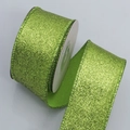 Sparkling green glitter ribbon on a white spool for festive DIY Christmas gift wrapping - 4cm / Vanilla Green