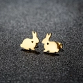 Cute golden rabbit stud earrings made of stainless steel with hollow heart detail - 283 Gold (Rabbit)