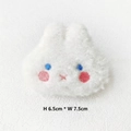 Close-up of white plush rabbit brooch showing 6.5cm by 7.5cm size measurements - White Rabbit