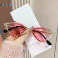 Lunettes de soleil œil de chat sans monture avec verres dégradés roses et strass argentés - Monture Dorée Verres Dégradés Roses