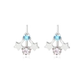 Star-shaped silver earrings set with light blue and pink cubic zirconia gemstones - Platinum Plated Colorful Zirconia (E2396)