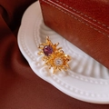 Bague double couche plaquée or avec cristal violet et oxydes de zirconium blancs à fleurs - 50# Bague-Or-Violet-Plaqué or véritable