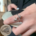 Vintage silver open ring featuring two starfish designs with an antique finish look - Vintage Starfish 3D Open(JZ5022)
