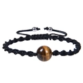 Bracelet tressé noir fait main avec une perle en pierre naturelle œil de tigre - Bracelet Oeil de Tigre