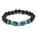 Men's elastic beaded bracelet featuring black lava stone and turquoise accents - Black