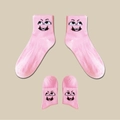 Pink mid-calf cotton crew socks set with embroidered funny faces for parents and kids - Pink (Expression 06)