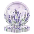 Lavender themed disposable party plates set with floral eucalyptus and butterfly design - Large Lavender Paper Plate