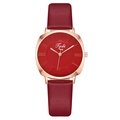 Elegant Tadi square women's watch with red dial and leather strap in rose gold finish - Round Dial / Red