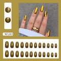 Faux ongles dorés effet miroir de forme ovale, ensemble de 24 pièces pour femmes - Type à Colle / Style Doré Aurora (W1283)