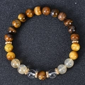 Natural gemstone bracelet with tiger eye beads and golden spacers in a symmetrical layout - Two-Tone Tiger Eye with Crystal (Style-10)