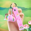 Pink silicone ice cream cup keychain with a cute bear and wish wrist strap - Rainbow Ice Cream / Pink