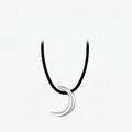 Minimalist S925 sterling silver moon pendant necklace with a black woven cord strap - 925 Silver / Silver Moon Pendant (Black Rope)