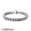 Mens silver square link pearl chain bracelet in 200x7mm polished metal finish - 7mm Width (20cm Length) / Silver