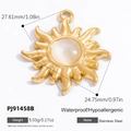 Ciondolo sole in acciaio inossidabile dorato con gemma bianca, misura 27,6mm - Pendente sole bianco in oro (PJ91458B)