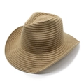Close-up of khaki woven knit cowboy hat showing detailed high-density texture and wide brim - M (56-58cm) / Khaki