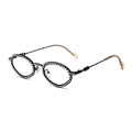 Oval rhinestone sunglasses with black metal frame and amber tips in a luxury fashion style - Black Frame Clear Lens