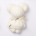 Creamy white bear shaped towel gift made of soft coral fleece with bow ribbon decoration - White Pineapple Texture Bear
