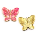 Pink enamel butterfly charm with gold metal back and hanging loop for jewelry making - No.4 Butterfly / 20x24mm / Rose Red