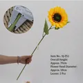 Vibrant yellow artificial sunflower single stem with green leaves and size measurements - SJ-Z51 Large Single (18cm Diameter)