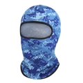Detailed view of blue digital camouflage tactical balaclava with reinforced eye opening - Blue Mosaic Camouflage