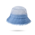 Cappello bucket in denim blu sfumato con bordi sfrangiati e finitura lavata da donna - Blu scuro