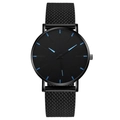 Orologio al quarzo da uomo nero con indici blu e cinturino in maglia metallica - Cinturino Nero Cassa Nera Quadrante Nero Scala Blu