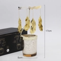 Rotating golden feather candle holder with silver glass cup and packaging box 17cm - Golden Leaf-F