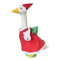 23-inch white porch goose plush toy wearing a red Santa costume and green backpack - Christmas Gift Bag D