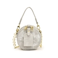 Mini sac rond argenté pour fille avec chaîne en perles et texture métallique élégante - Argent