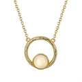 Bohemian gold chain necklace with a circular hollow pendant and a white gemstone bead - Moonstone 14K Gold Plated Approx. 2.8g