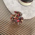 Mini acetate hair claw clip with colorful marble pattern and classic spring teeth - 3.5cm / Multi-color