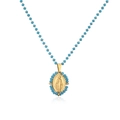 Dettaglio della collana di perline blu con una Medaglia Miracolosa della Vergine Maria - Oro Turchese