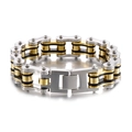 Bracciale da uomo a catena di moto bicolore oro e argento con dettagli in silicone - Stile Catena da Moto Oro Argento e Nero (KB44589-D)