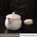 Ceramic side-handle teapot in cream white with woodgrain texture, 410ml capacity - 410ml / Hermit Jar Pot (White) / 21cmx12cm