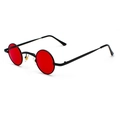 Steampunk style small round sunglasses featuring red lenses and black metal frames - Black Frame Red Lens C7